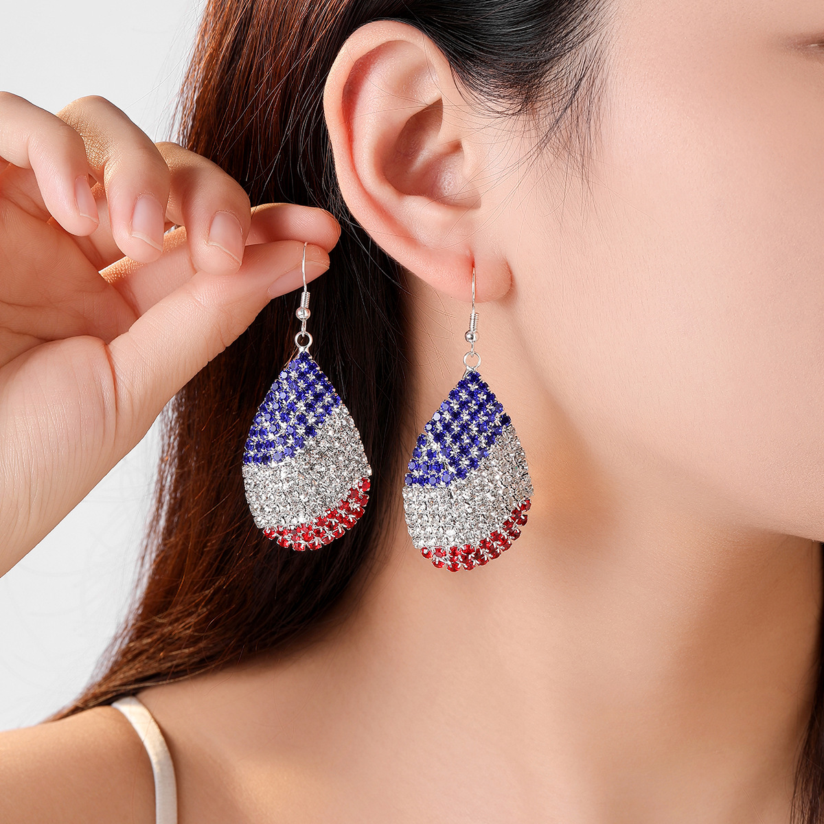 Patriotic Red White Blue Drop Earrings