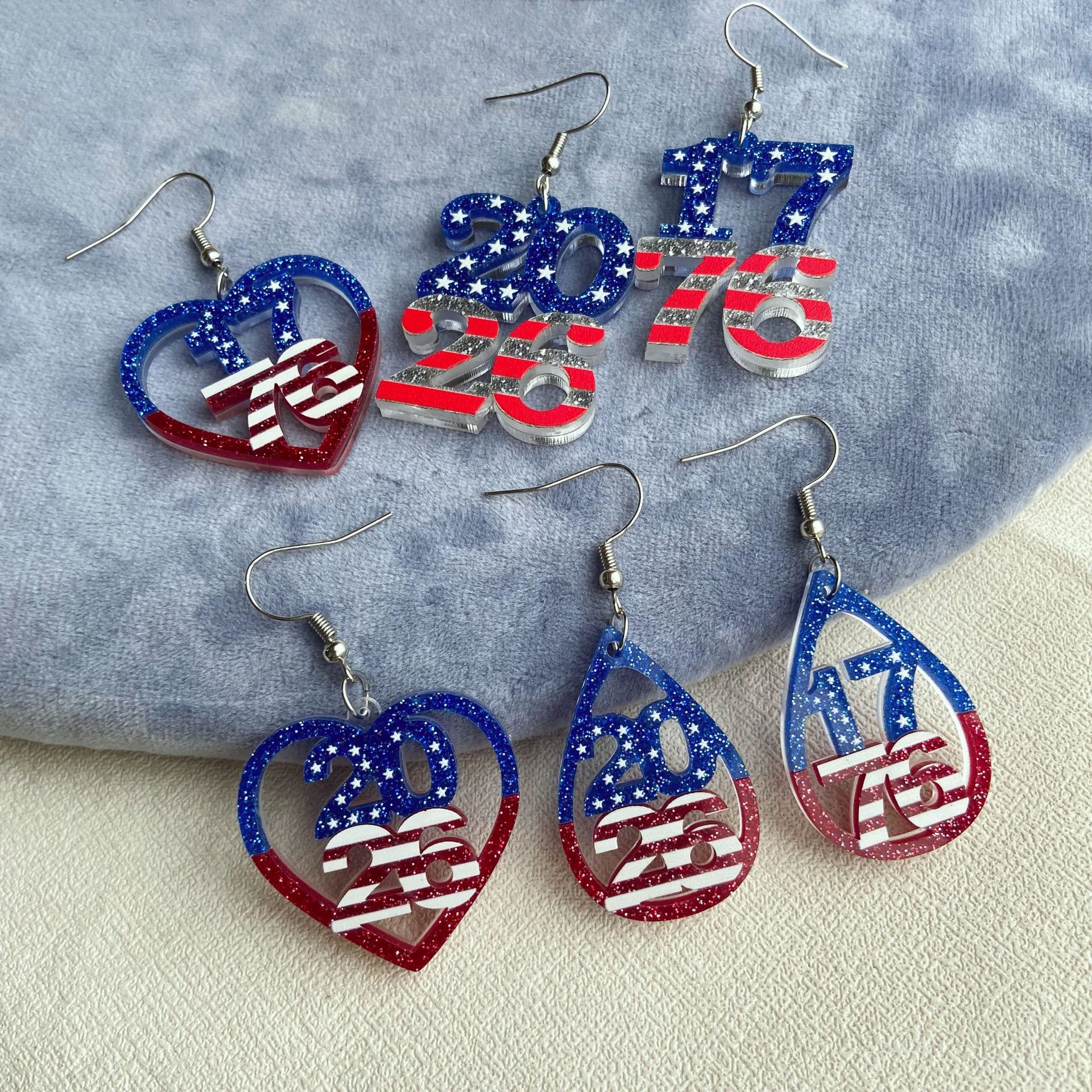 250th Independence Day 1776/2026 Heart Teardrop Dangle Earrings