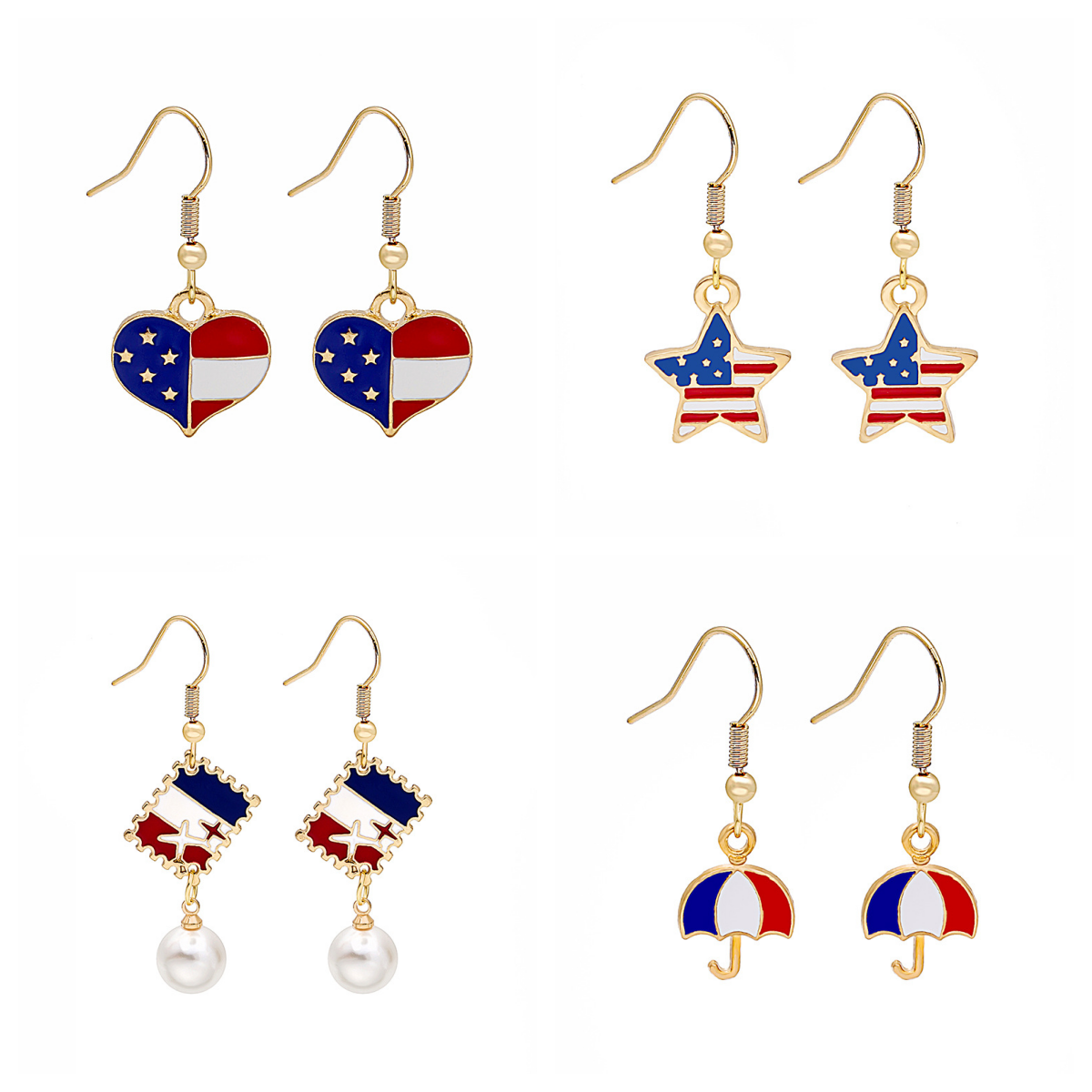 USA 250th Anniversary Enamel Dangle Earrings Set