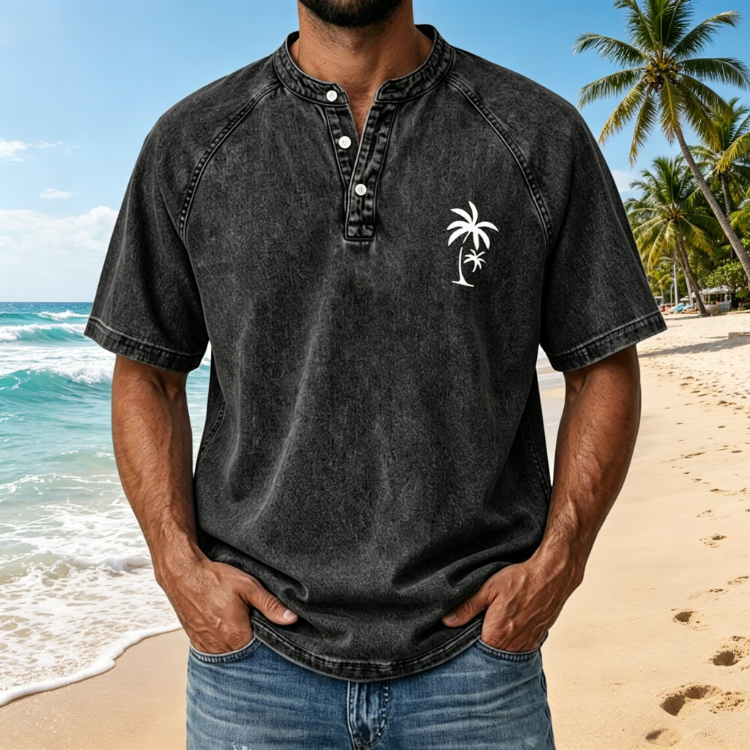SoftFade Men's Coconut Tree T-Shirt - Acid Wash Vintage Tee