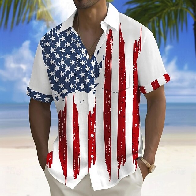 Distressed USA Flag Patriotic Casual Shirt - 250th Anniversary American Button-Up
