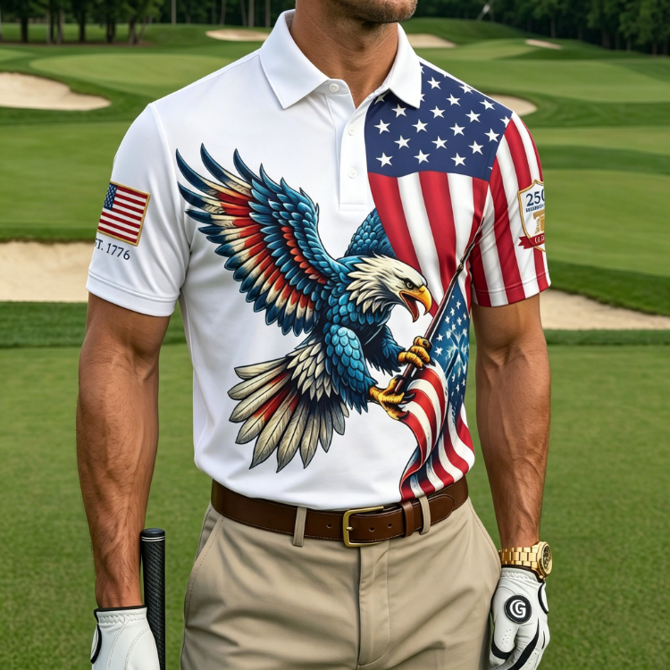 Men's 250th Anniversary National Flag Print Casual Short Sleeve T-Shirt for Summer