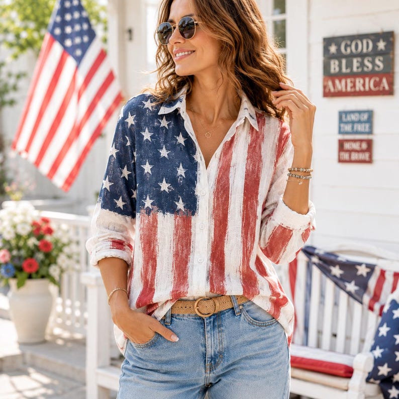 [Copy][Copy][Copy][Copy]Men's Drip Paint American Flag Artistic Button-Up Shirt | Patriotic Art Hawaii Short Sleeve