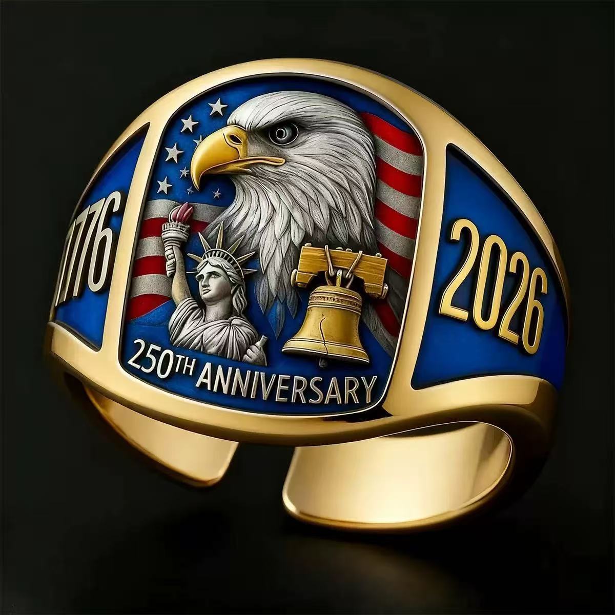 Patriotic American Bald Eagle Statue of Liberty Liberty Bell Ring