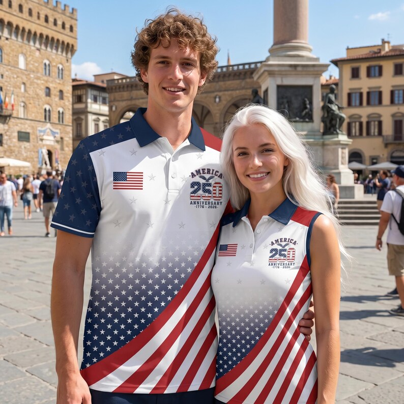 America 250th Anniversary Polo Shirt, 1776-2026 Semiquincentennial Patriotic Golf Shirt For Men Women, USA Flag July 4th Commemorative Shirt