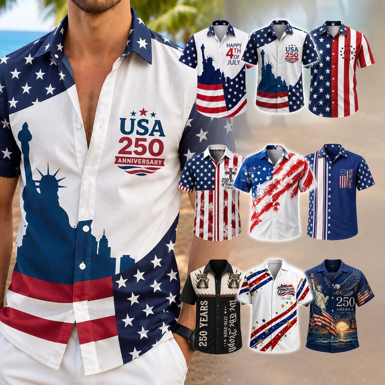 [Copy]Men's Drip Paint American Flag Artistic Button-Up Shirt | Patriotic Art Hawaii Short Sleeve