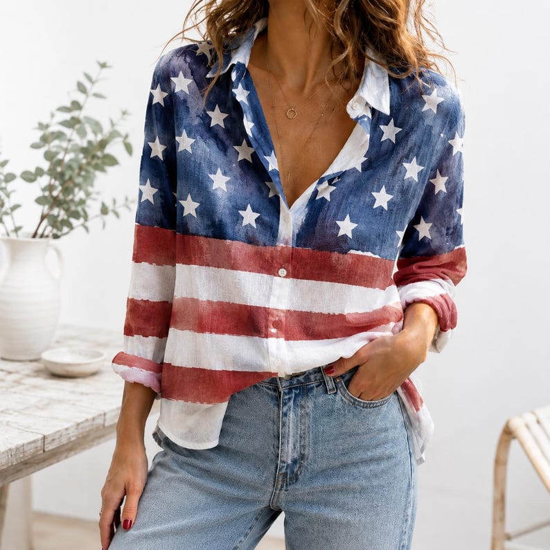[Copy]Men's Drip Paint American Flag Artistic Button-Up Shirt | Patriotic Art Hawaii Short Sleeve