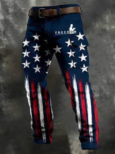 Retro Distressed USA Flag Camo Streetwear Cargo Pants