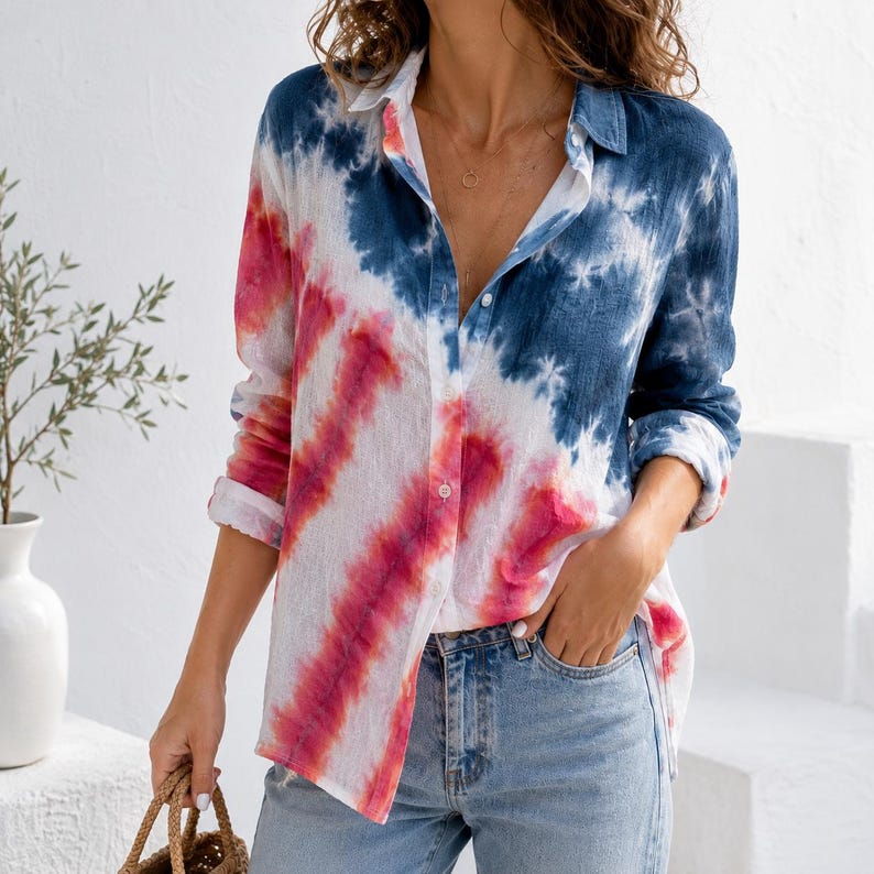 [Copy][Copy]Men's Drip Paint American Flag Artistic Button-Up Shirt | Patriotic Art Hawaii Short Sleeve