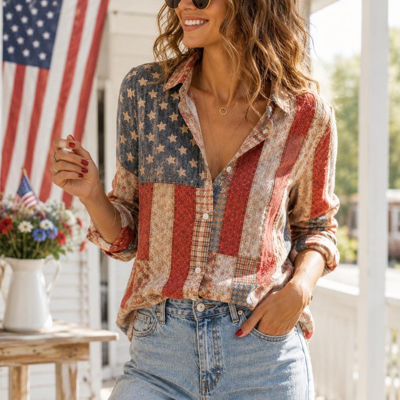 [Copy][Copy][Copy][Copy][Copy]Men's Drip Paint American Flag Artistic Button-Up Shirt | Patriotic Art Hawaii Short Sleeve