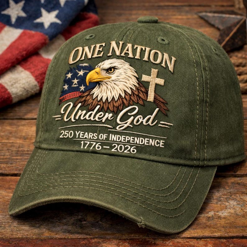 Custom One Nation Under God 250 Years embroidered Hat,