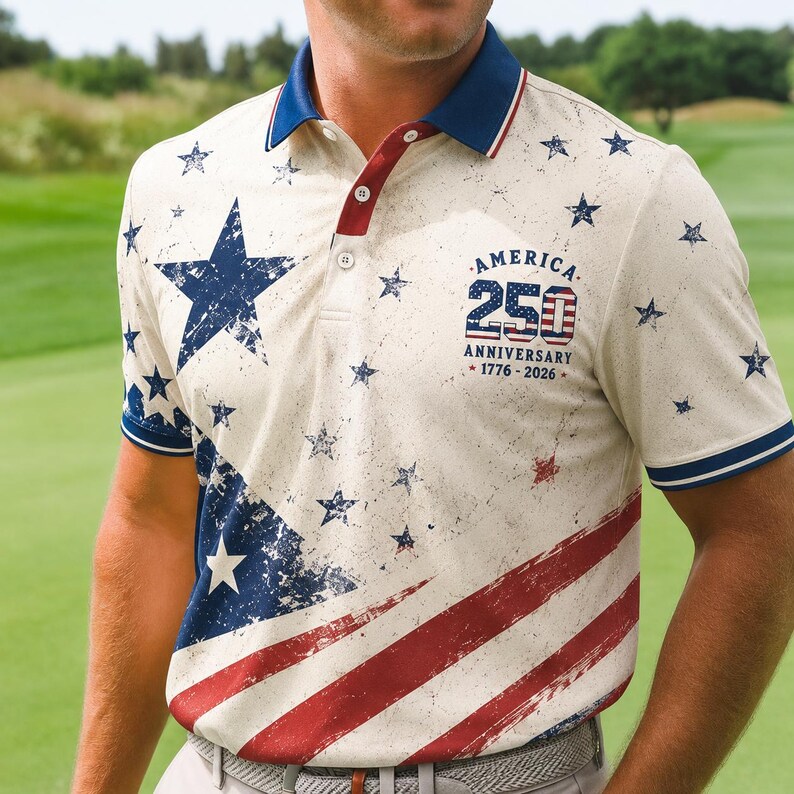 USA 250th Anniversary Golf Polo Shirt, American Flag Golf Shirt, American 1776–2026 Golf Shirt, Patriotic Golf Shirt, 4th Of July Polo Shirt