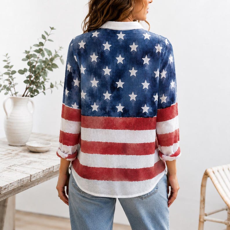 [Copy]Men's Drip Paint American Flag Artistic Button-Up Shirt | Patriotic Art Hawaii Short Sleeve