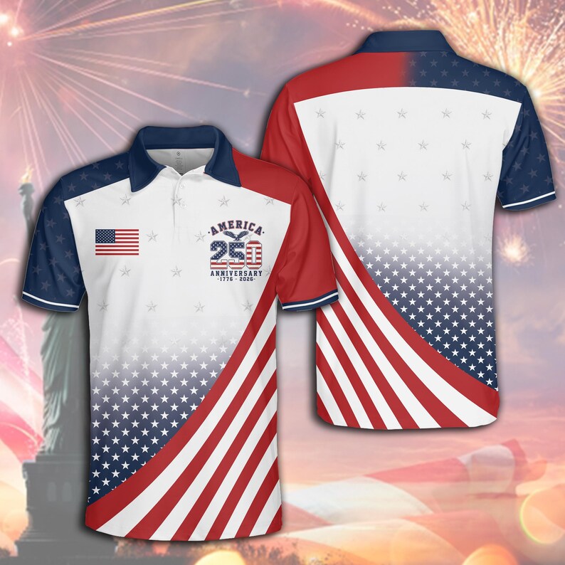 America 250th Anniversary Polo Shirt, 1776-2026 Semiquincentennial Patriotic Golf Shirt For Men Women, USA Flag July 4th Commemorative Shirt