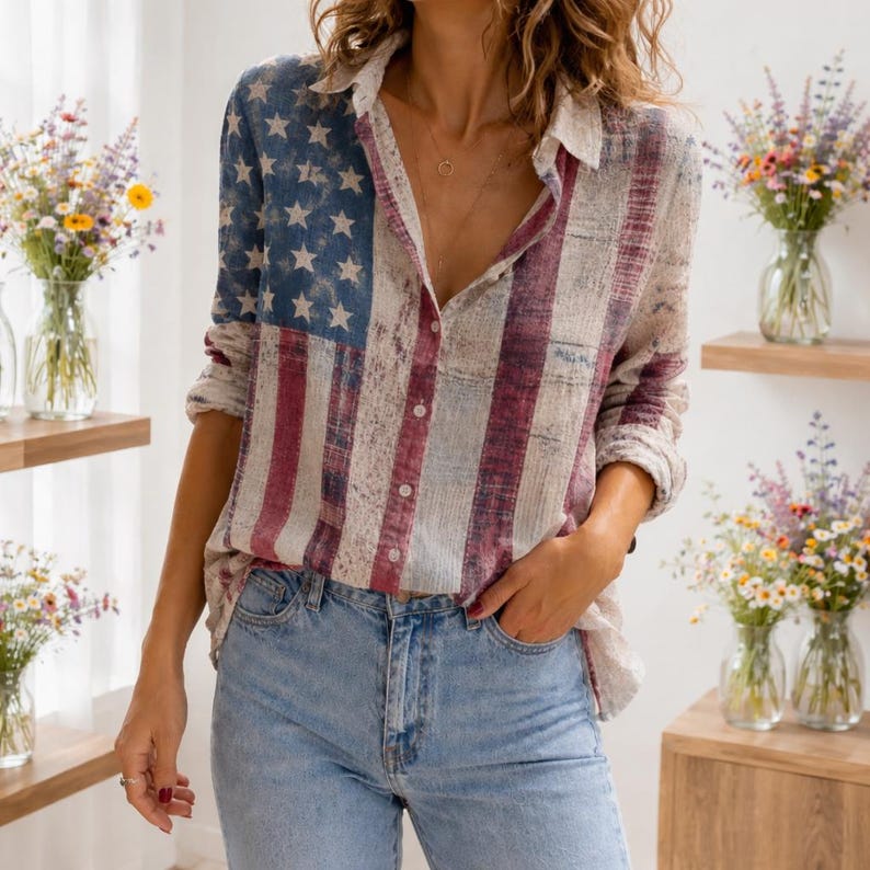 [Copy][Copy][Copy]Men's Drip Paint American Flag Artistic Button-Up Shirt | Patriotic Art Hawaii Short Sleeve