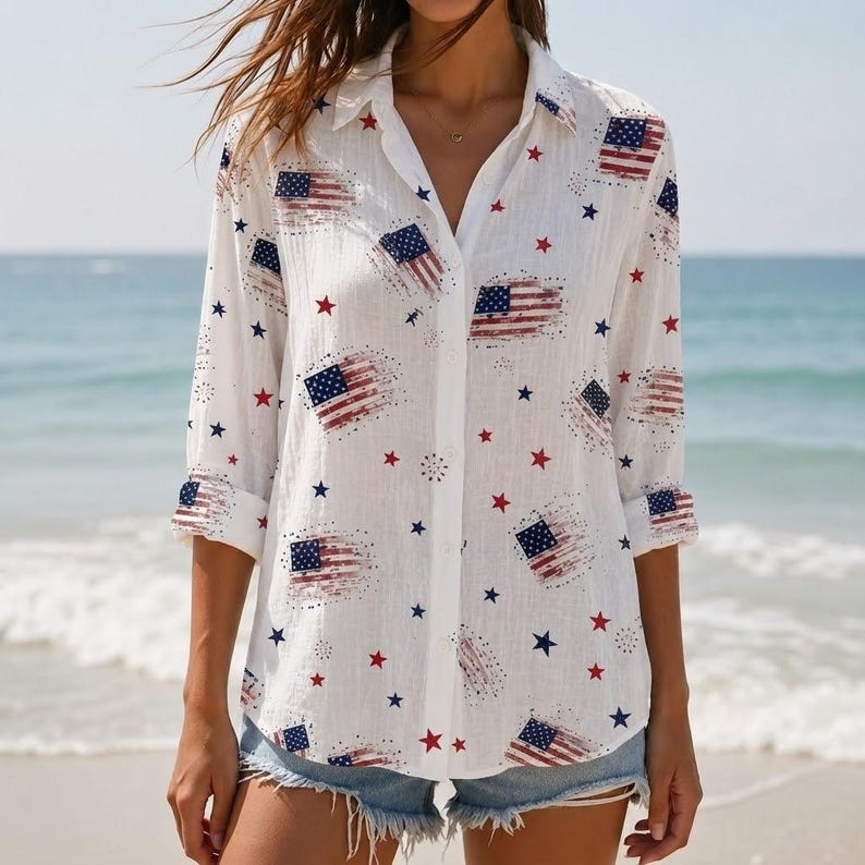 [Copy][Copy][Copy][Copy][Copy][Copy]Men's Drip Paint American Flag Artistic Button-Up Shirt | Patriotic Art Hawaii Short Sleeve