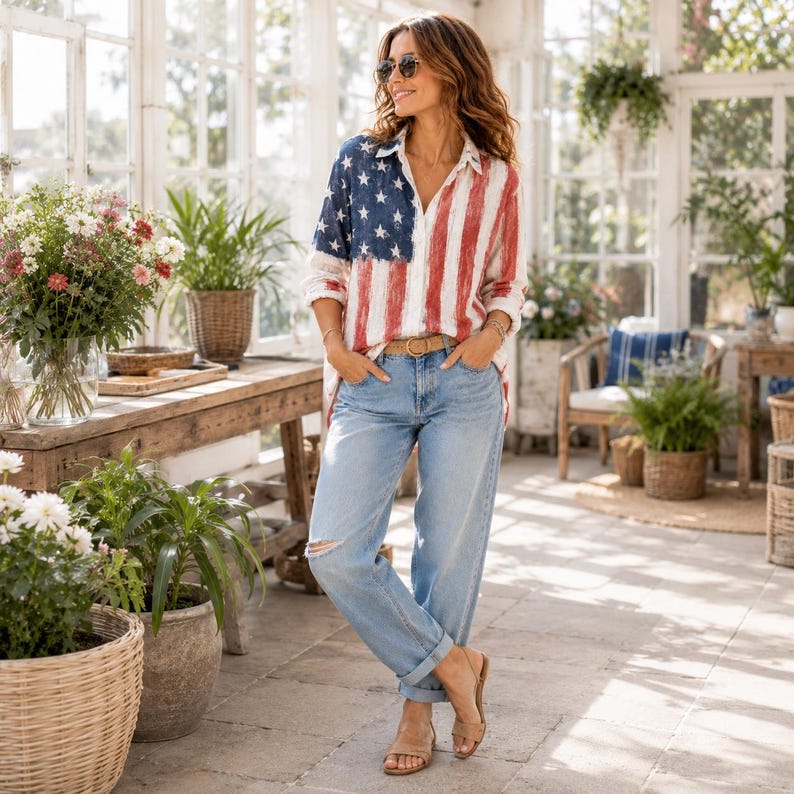[Copy][Copy][Copy][Copy]Men's Drip Paint American Flag Artistic Button-Up Shirt | Patriotic Art Hawaii Short Sleeve