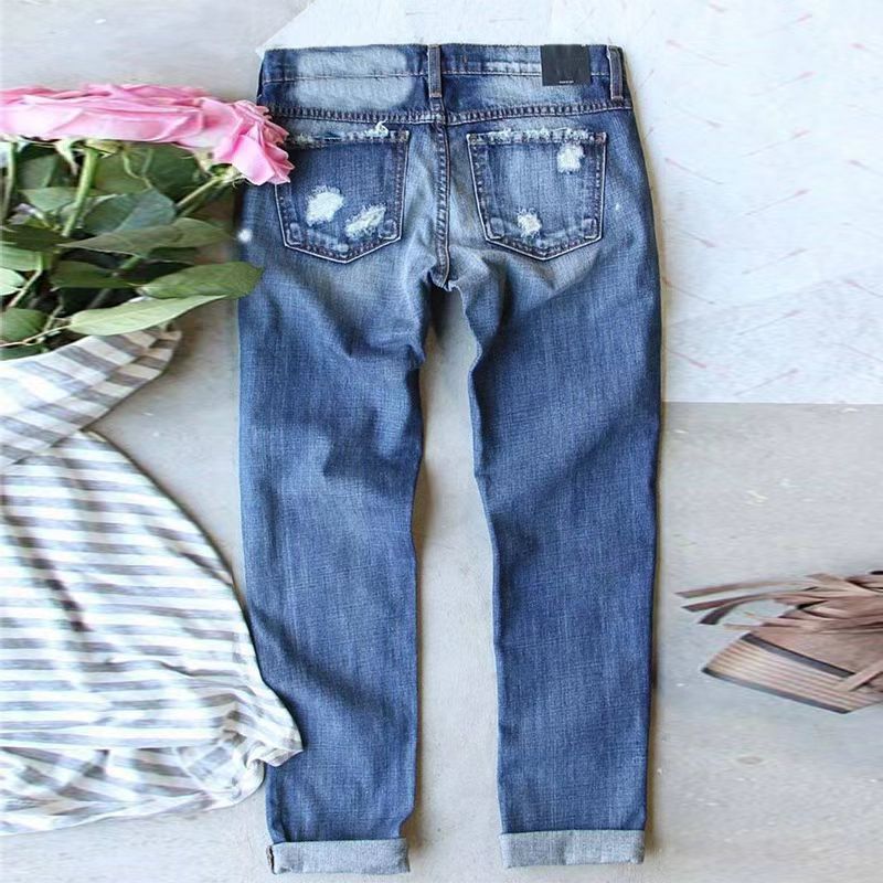 Women’s Distressed American Flag Sequin Patch Boyfriend Jeans