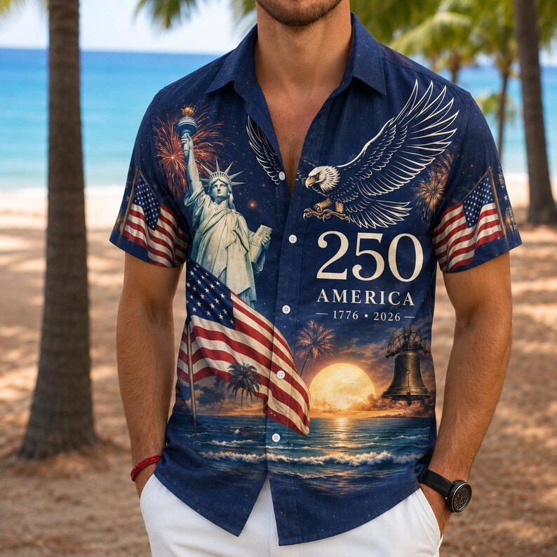 [Copy]Men's Drip Paint American Flag Artistic Button-Up Shirt | Patriotic Art Hawaii Short Sleeve
