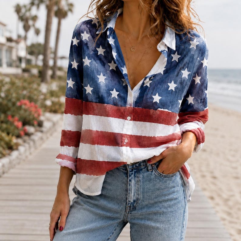 [Copy]Men's Drip Paint American Flag Artistic Button-Up Shirt | Patriotic Art Hawaii Short Sleeve