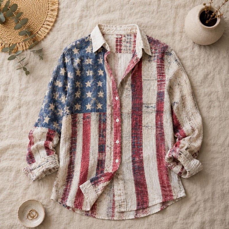 [Copy][Copy][Copy]Men's Drip Paint American Flag Artistic Button-Up Shirt | Patriotic Art Hawaii Short Sleeve