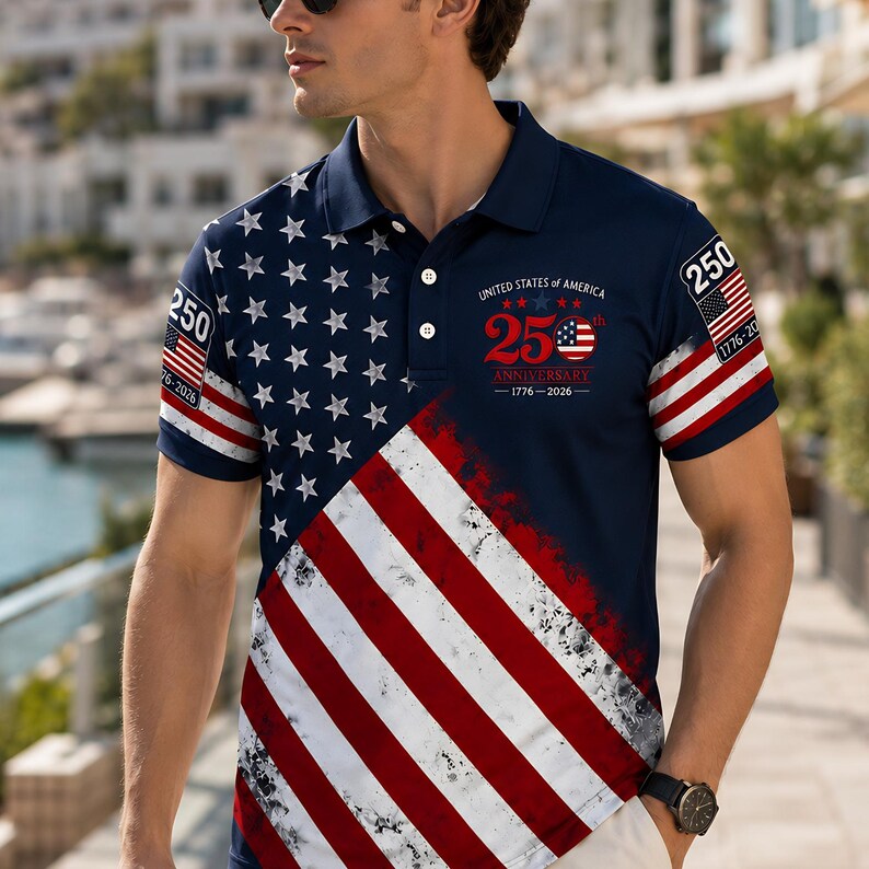 USA 250th Anniversary Polo Shirt 1776–2026, Patriotic American Flag Golf Shirt for Men Women, Gift for Dad, Husband For Independence Day