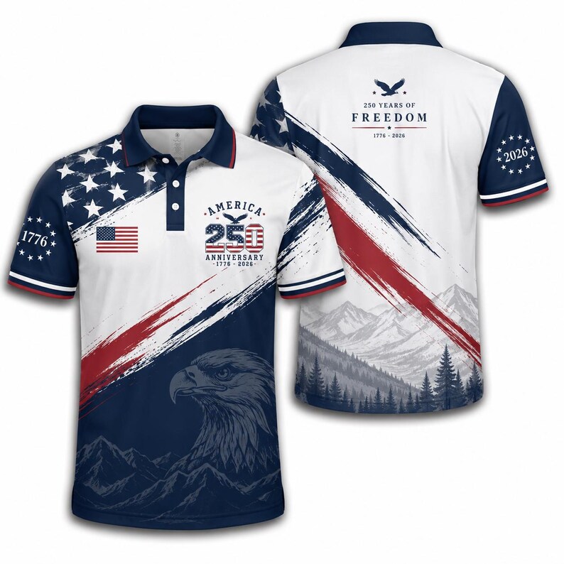 USA 250th Anniversary Couple Polo Shirt 1776-2026, Patriotic American Flag Golf, 4th of July Shirt, Gift for Dad, Veteran, Gift for Mom Dad