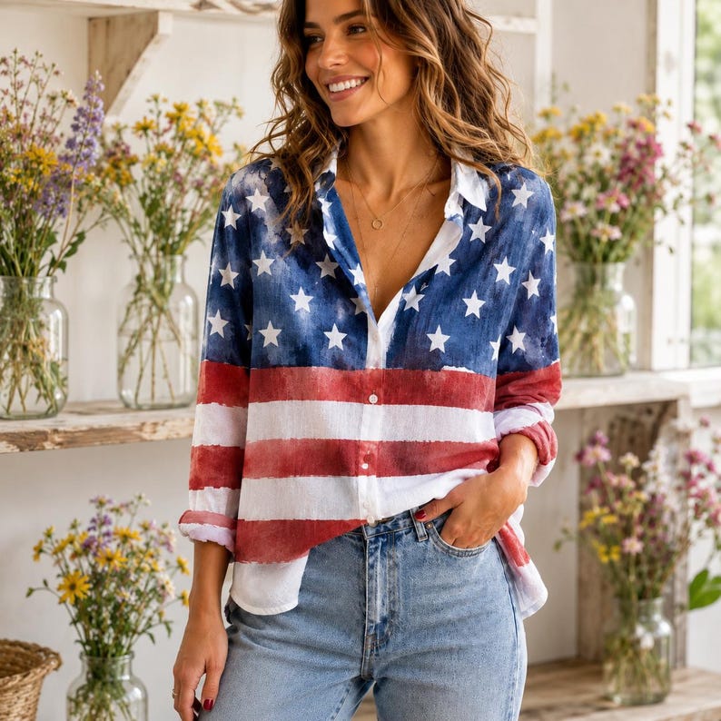 [Copy]Men's Drip Paint American Flag Artistic Button-Up Shirt | Patriotic Art Hawaii Short Sleeve