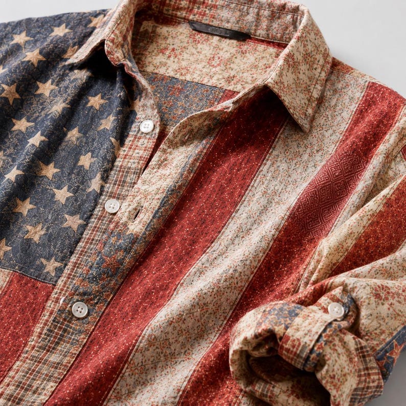[Copy][Copy][Copy][Copy][Copy]Men's Drip Paint American Flag Artistic Button-Up Shirt | Patriotic Art Hawaii Short Sleeve