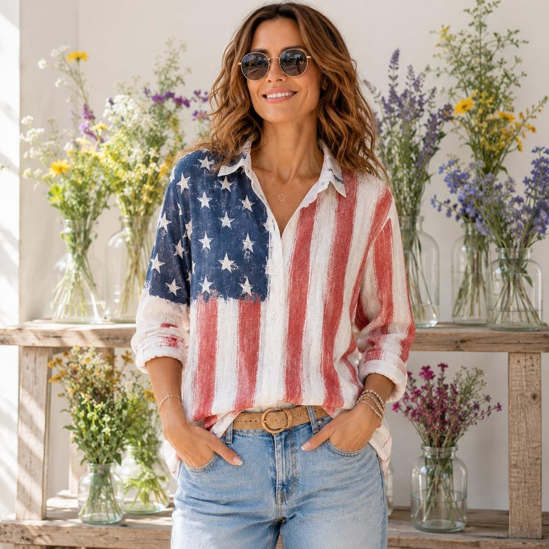 [Copy][Copy][Copy][Copy]Men's Drip Paint American Flag Artistic Button-Up Shirt | Patriotic Art Hawaii Short Sleeve