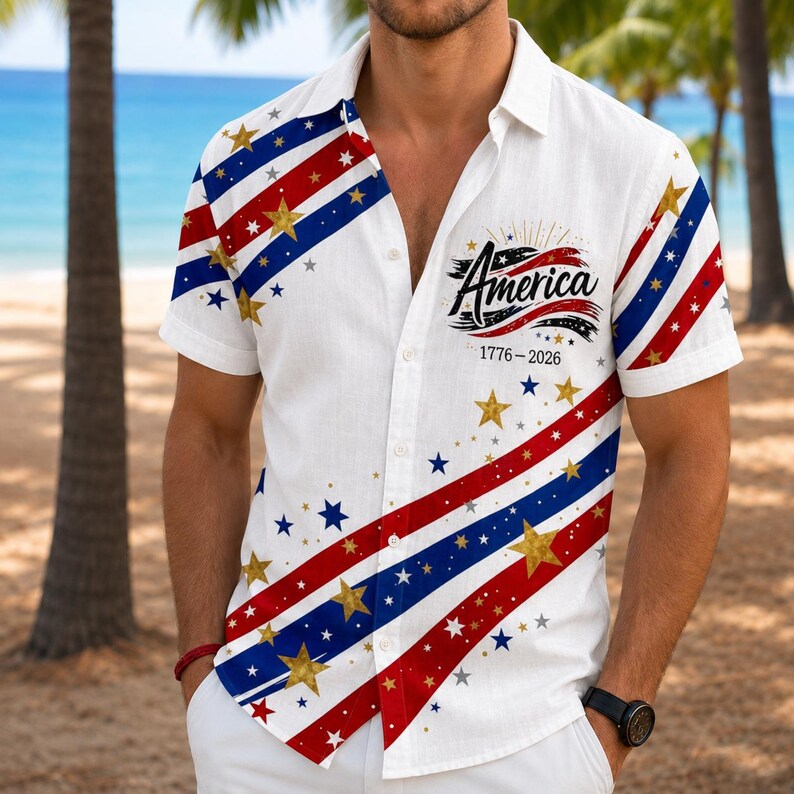 [Copy]Men's Drip Paint American Flag Artistic Button-Up Shirt | Patriotic Art Hawaii Short Sleeve