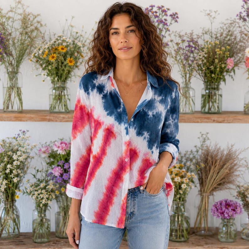 [Copy][Copy]Men's Drip Paint American Flag Artistic Button-Up Shirt | Patriotic Art Hawaii Short Sleeve