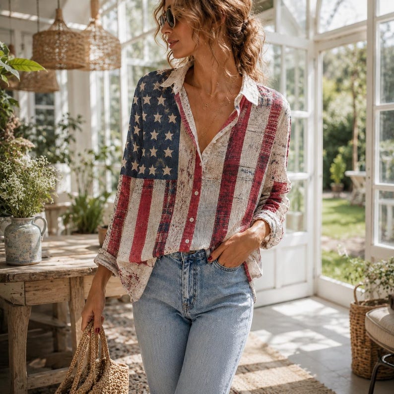 [Copy][Copy][Copy]Men's Drip Paint American Flag Artistic Button-Up Shirt | Patriotic Art Hawaii Short Sleeve