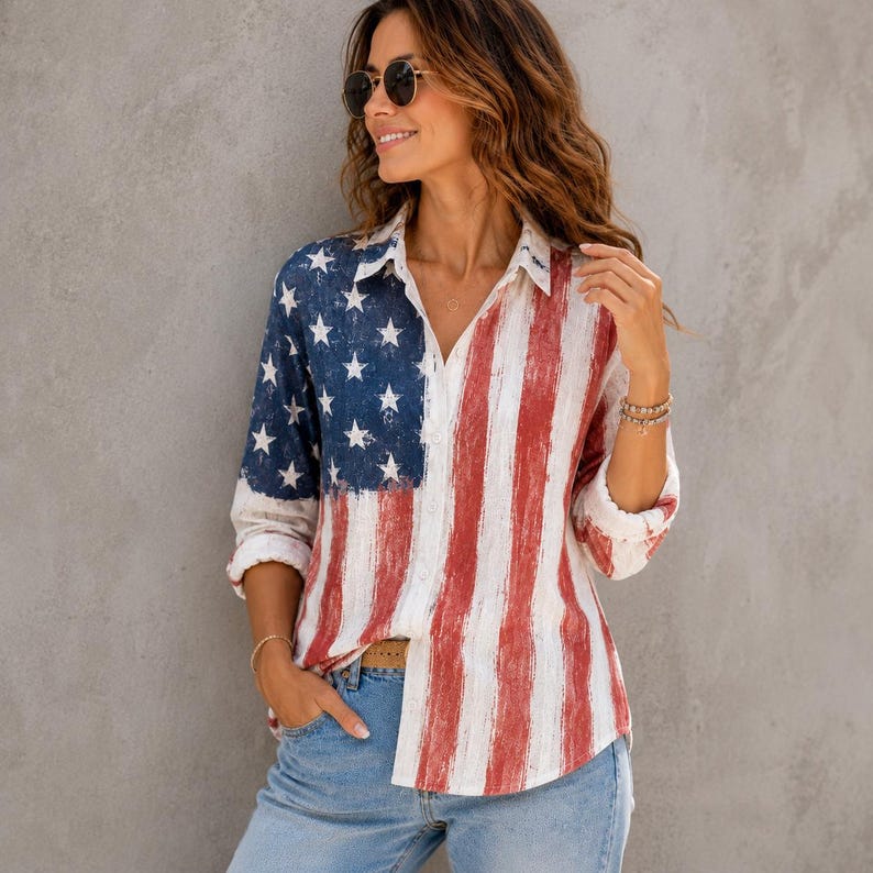 [Copy][Copy][Copy][Copy]Men's Drip Paint American Flag Artistic Button-Up Shirt | Patriotic Art Hawaii Short Sleeve