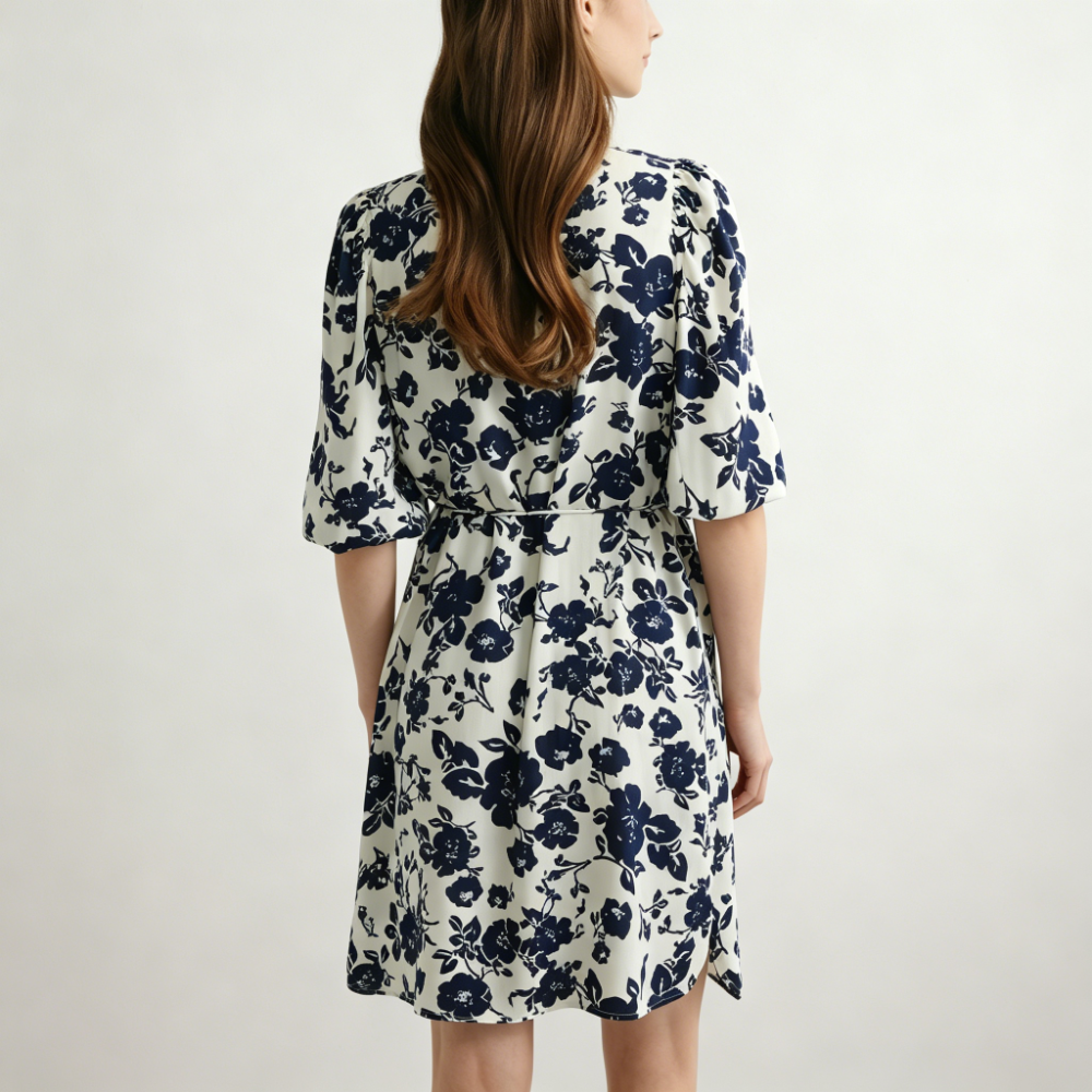 Navy blue floral viscose dress