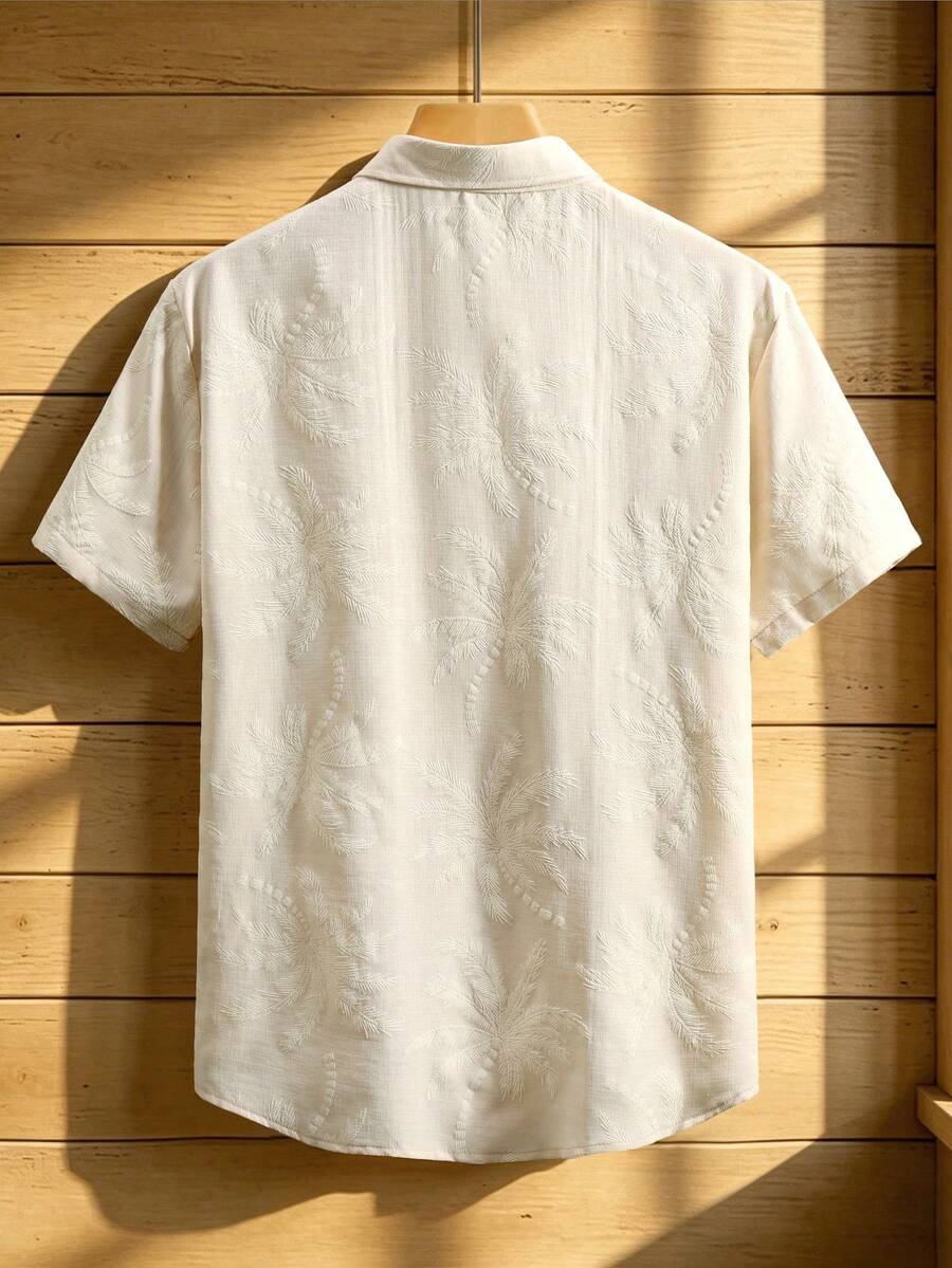 Men's Fashion Casual Vacation Style Short Sleeve Shirt With Faux Embroidery