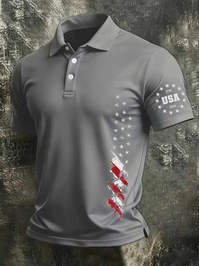 Men's America 250th Anniversary Print Casual Polo Shirt