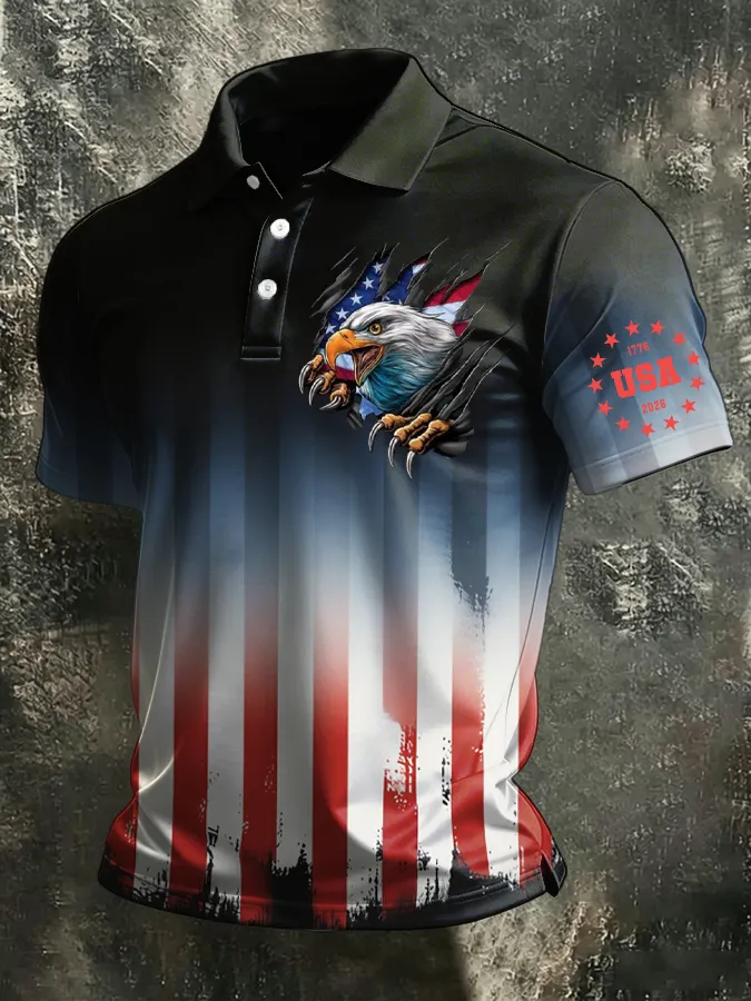 Men's America 250th Anniversary Print Casual Polo Shirt