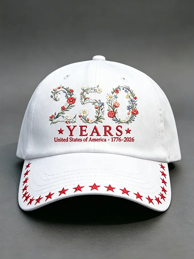 Unisex 250th Anniversary America 1776-2026 Flower Art Print Casual Hat