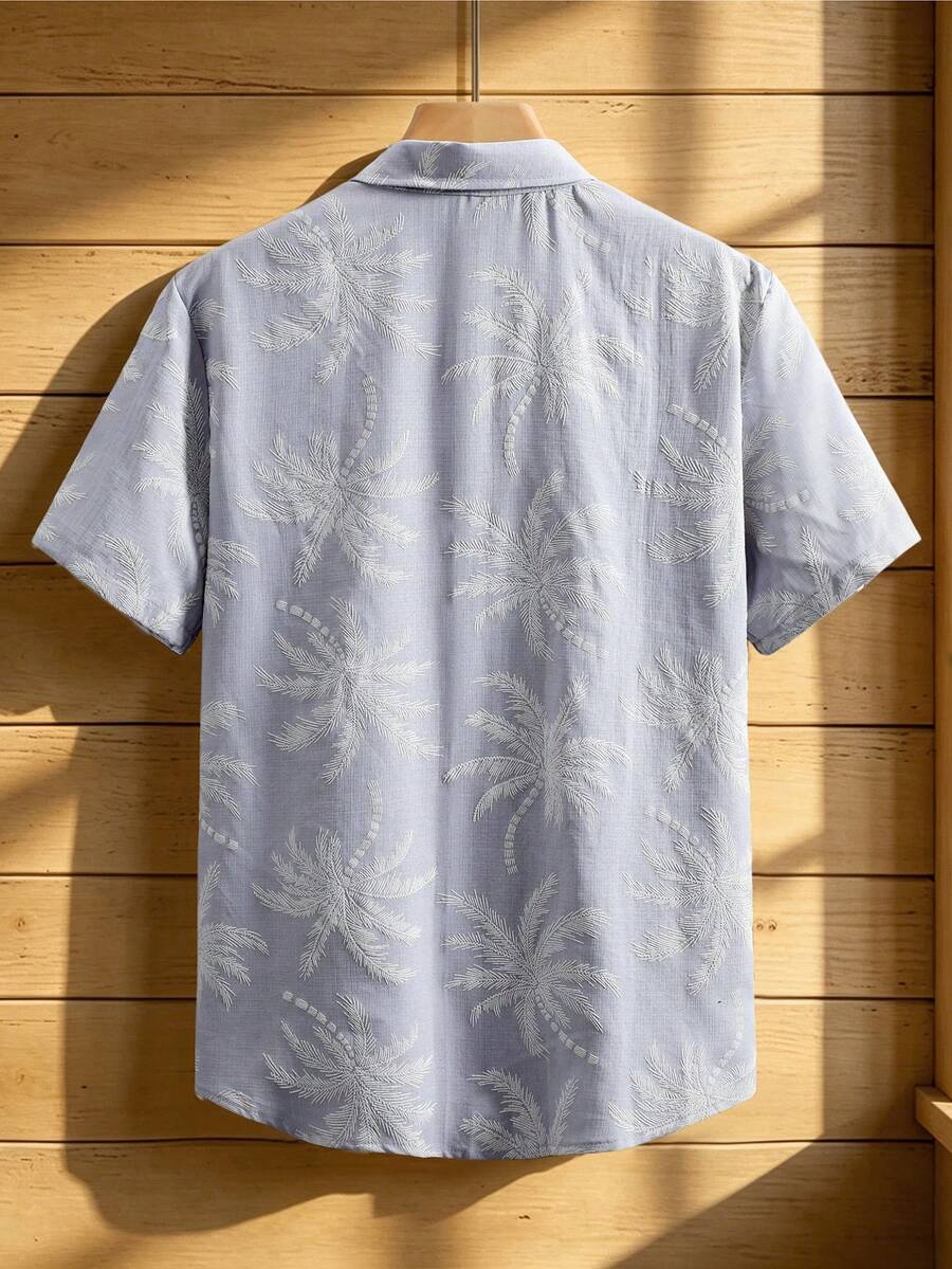 Men's Fashion Casual Vacation Style Short Sleeve Shirt With Faux Embroidery