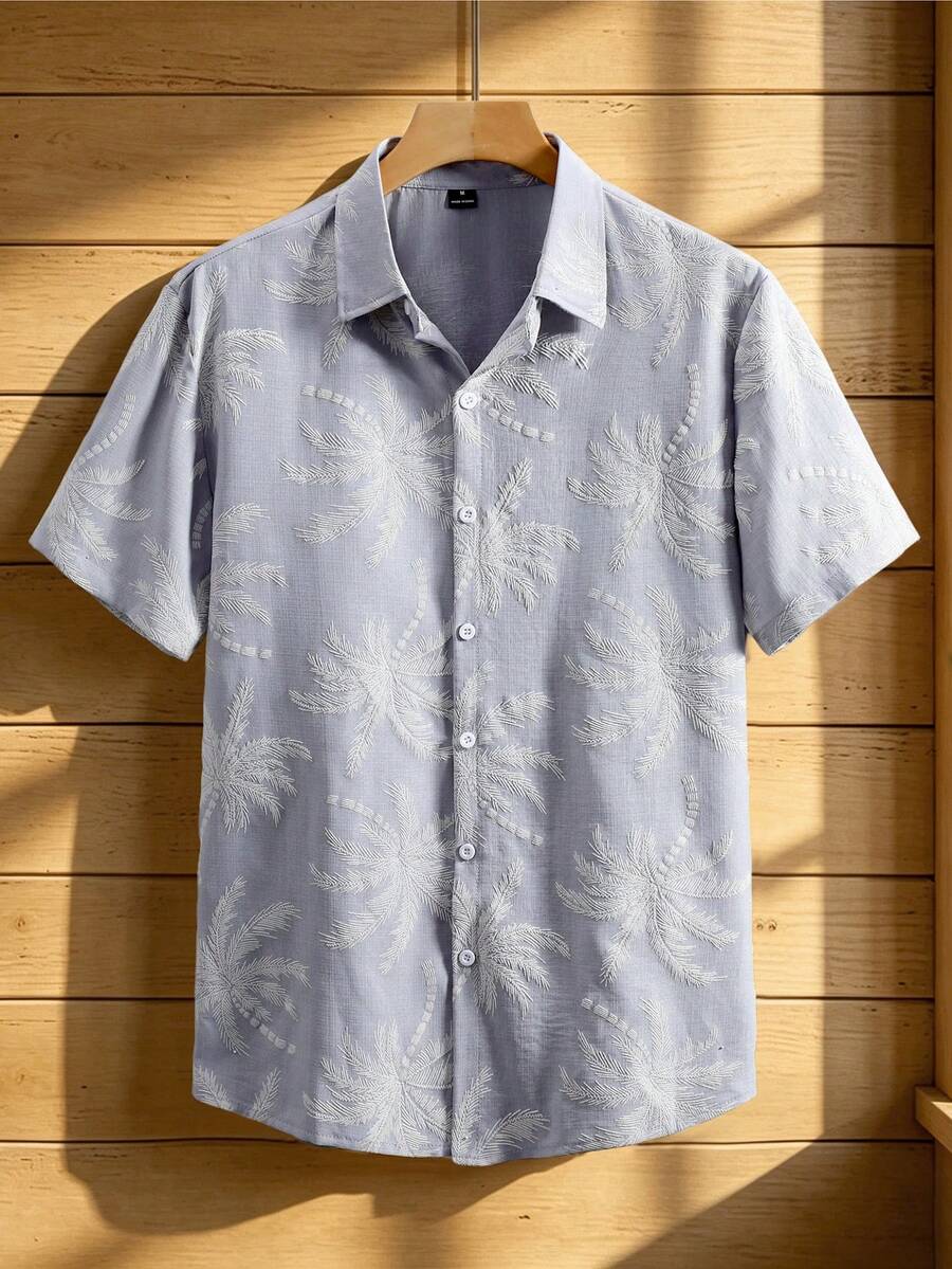 Men's Fashion Casual Vacation Style Short Sleeve Shirt With Faux Embroidery