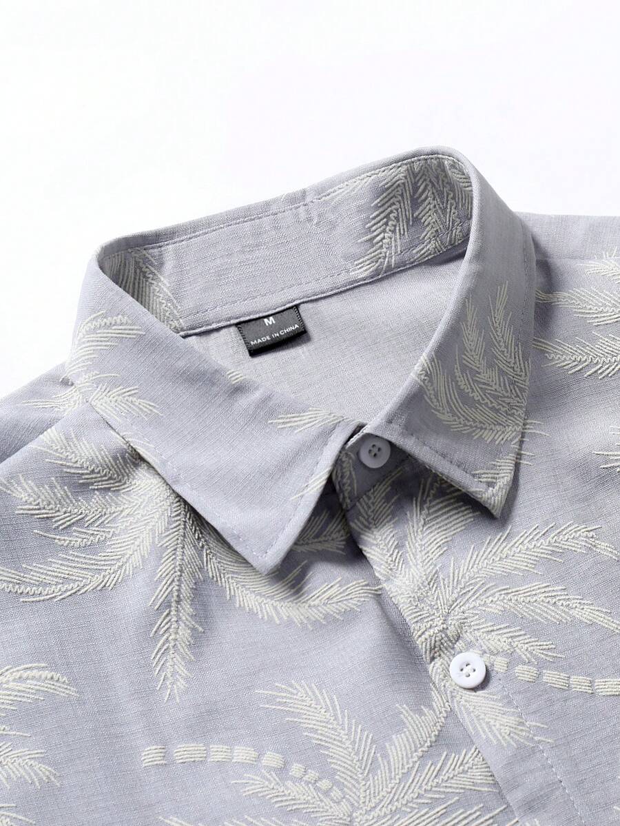 Men's Fashion Casual Vacation Style Short Sleeve Shirt With Faux Embroidery