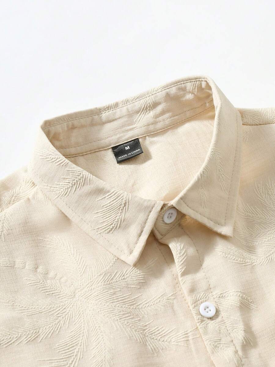 Men's Fashion Casual Vacation Style Short Sleeve Shirt With Faux Embroidery
