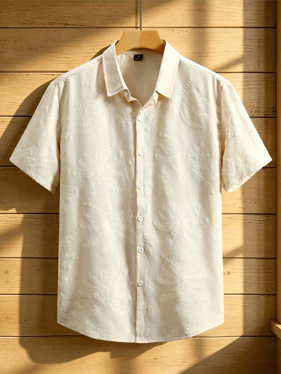 Men's Fashion Casual Vacation Style Short Sleeve Shirt With Faux Embroidery