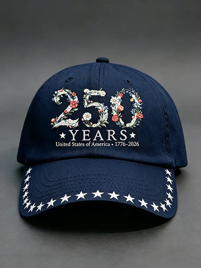 Unisex 250th Anniversary America 1776-2026 Flower Art Print Casual Hat