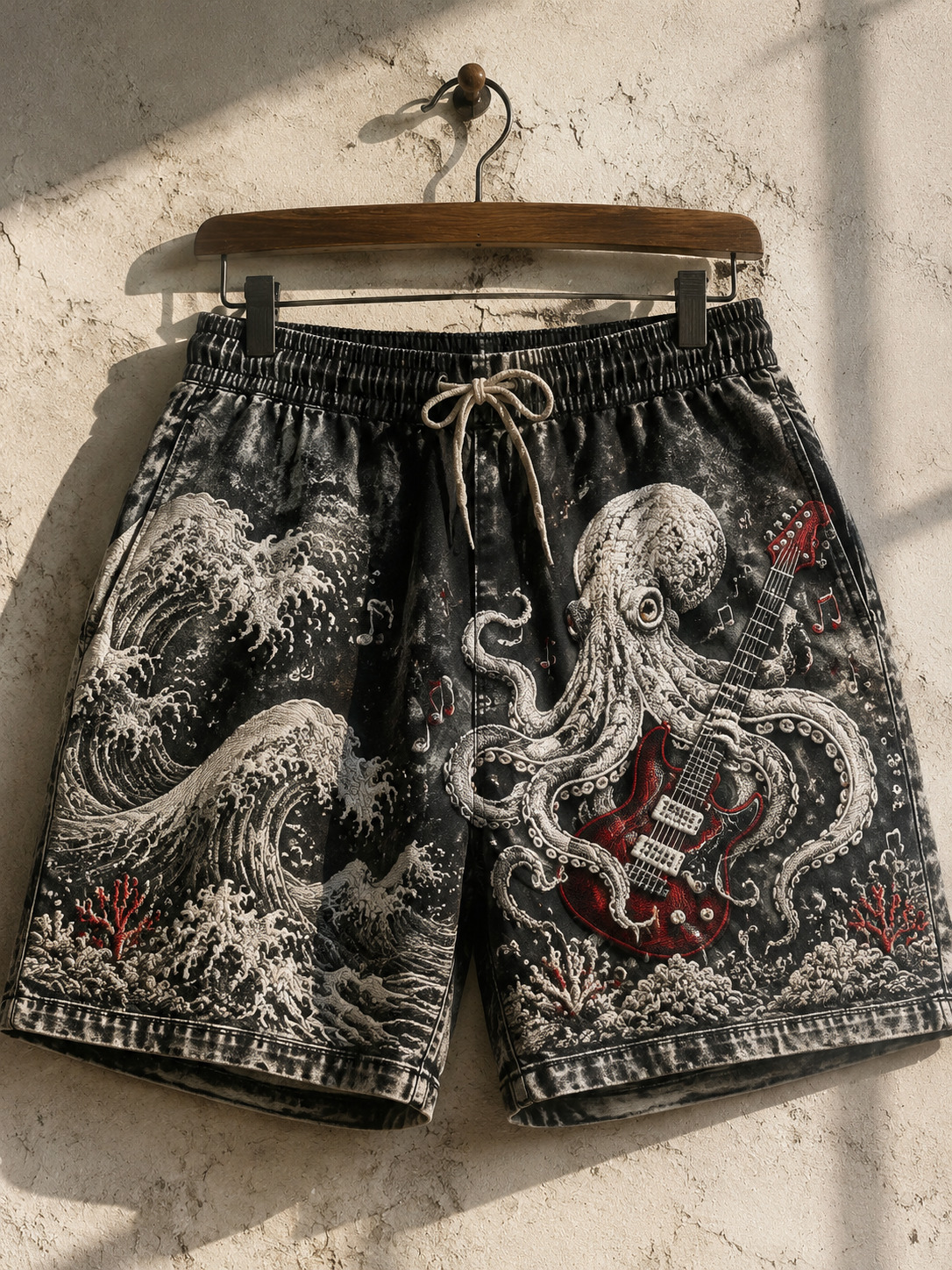 Men's Fun Octopus Guitar Cthulhu Art Print Casual Shorts