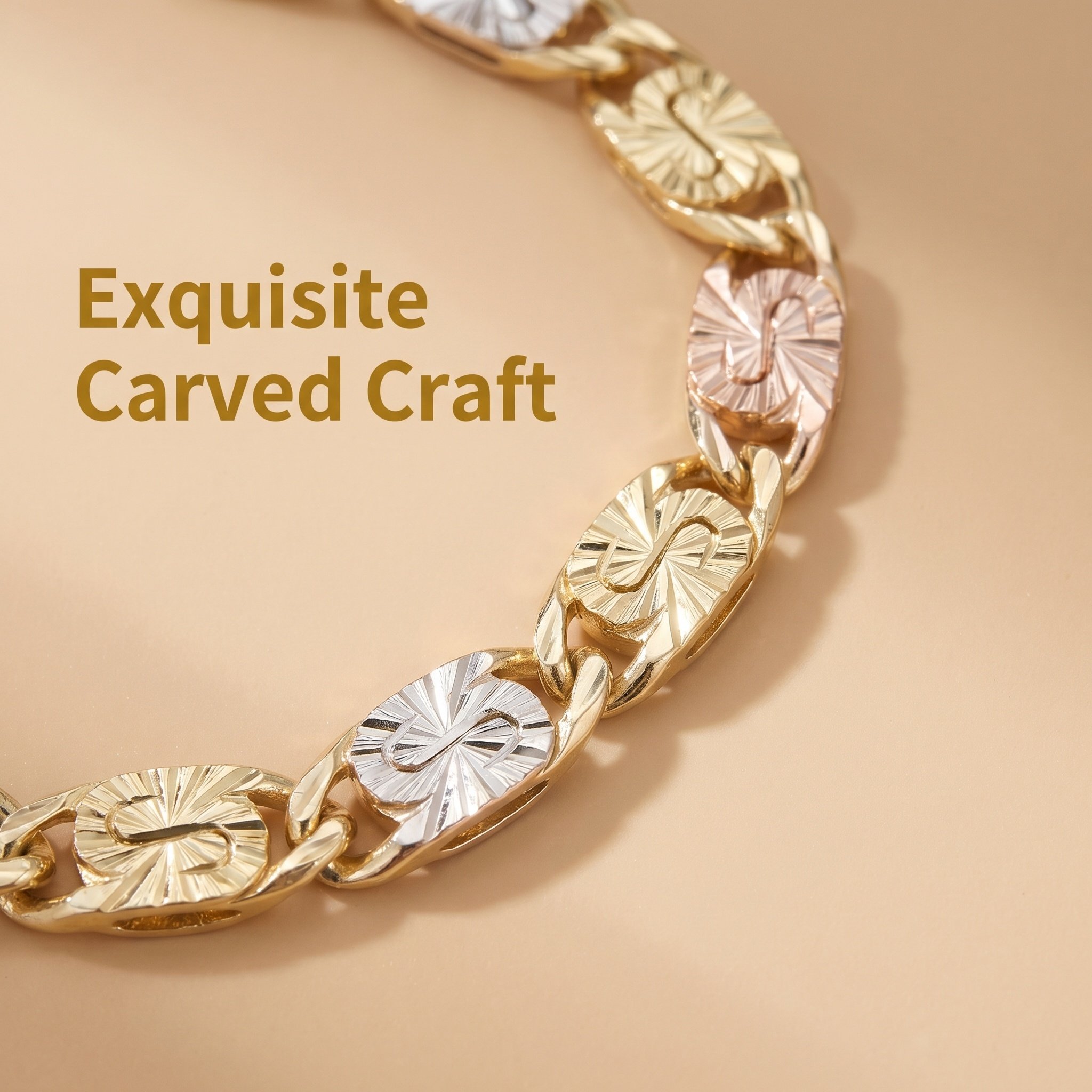 14K Gold Tri-Color Mariner Link Bracelet for Women