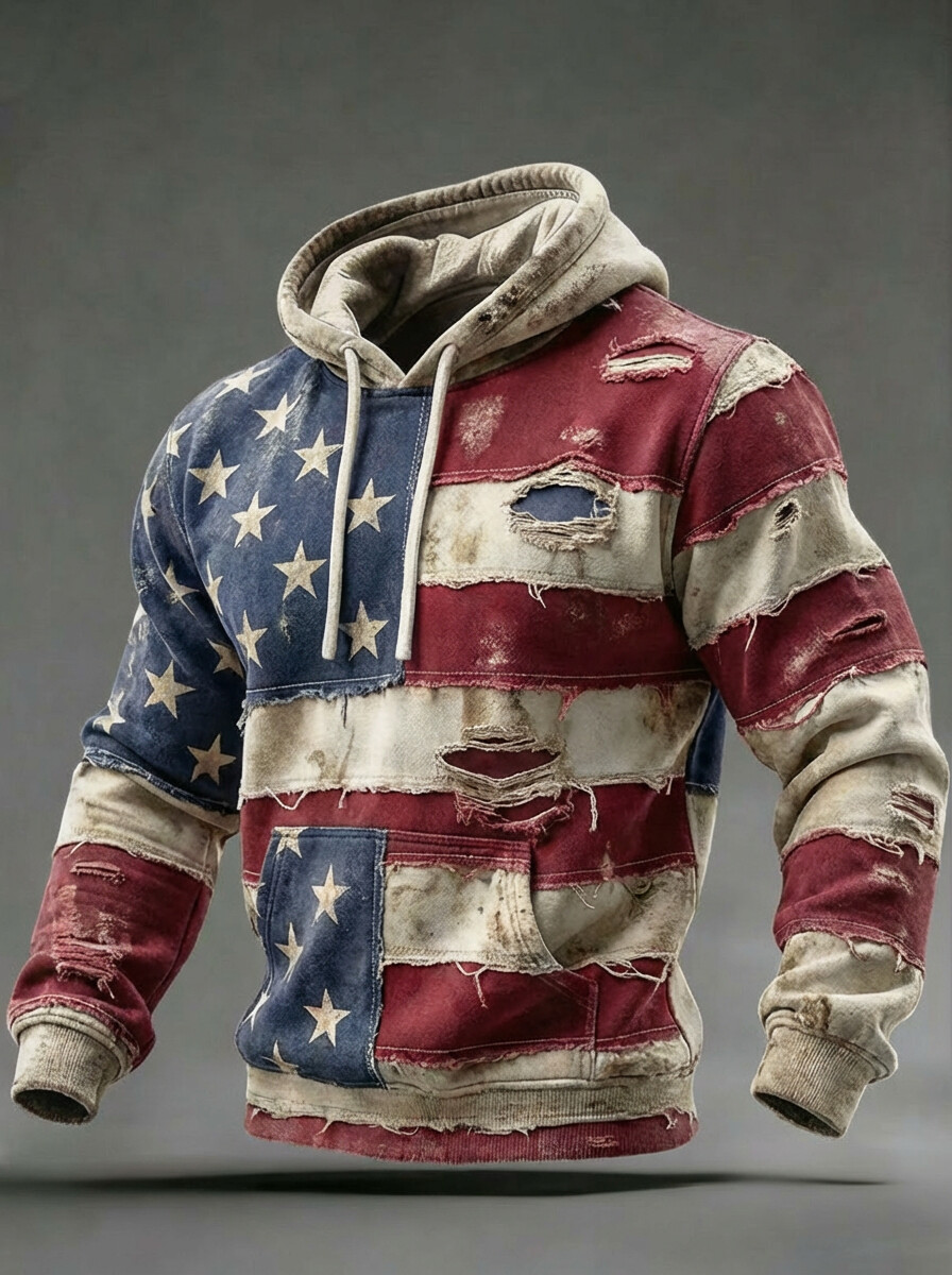 Men's Independence Day Flag Stars And Stripes Print Casual Hoodie