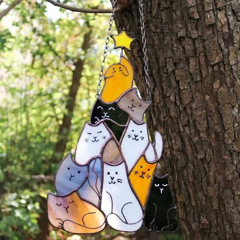 🔥LAST DAY 49% OFF - 😻Cat Christmas Tree Suncatcher Ornament