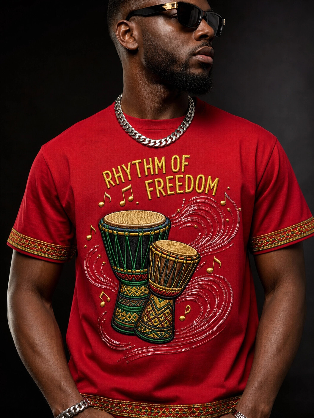 Men's Rhythm of Freedom Afro Art Drum Print Casual T-Shirt